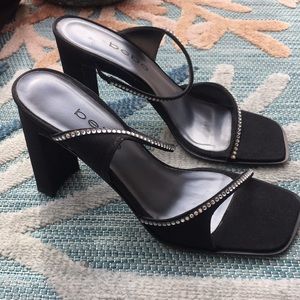 Bebe Evening Heels Jeanette Estella Black Clear Rhinestone size 6 Y2K Square Toe